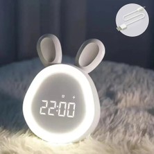 Şarjlı Çalar Saat Gece Lambası Ses Komutlu Işıklı Alarmlı Tavşan Saat Kızçocuklarıiçin
