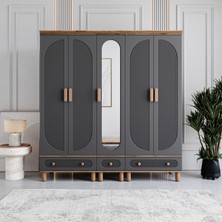 Monzio Milen 5 Kapaklı Çekmeceli Gardırop Tamamı MDF (Antrasit)