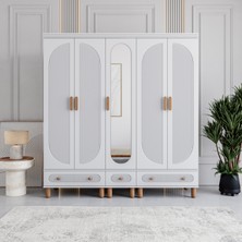 Monzio Milen 5 Kapaklı Çekmeceli Gardırop Tamamı MDF (Beyaz)