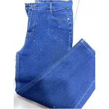 Kadın Serpme Taşlı Jeans Pantolon