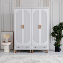 Monzio Milen 4 Kapaklı Çekmeceli Gardırop Tamamı MDF (Beyaz)