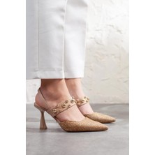 Kadın Hasır Detaylı Topuklu Kadın Ayakkabı