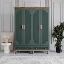 Monzio Milen 4 Kapaklı Çekmeceli Gardırop Tamamı MDF (Yeşil)