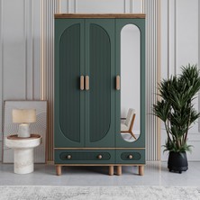 Monzio Milen 3 Kapaklı Çekmeceli Gardırop Tamamı MDF (Yeşil)