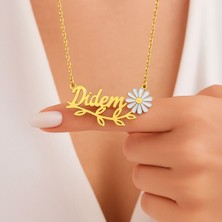 Mineli Papatya Isimli Altın Kaplama Gümüş Kolye