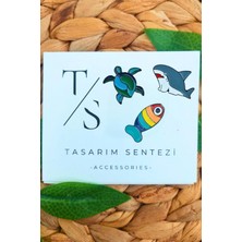 Rozet Metal Broş 3'lü Balık Kaplumbağa Köpek Balığı Jaws Yaka Okul Çanta Kıyafet Şapka Takı