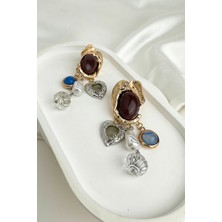 Bohem Tarzı Kahverengi Taşlı Sallantılı Küpe (7cm)
