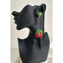 Yeşil Yaprak Örgü Sallantılı Gül Küpe (8cm)