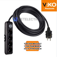 Multi-Let | Dörtlü 10 Metre Anahtarlı Topraklı Çocuk Korumalı Grup Priz - 4'lü, 10 M, Siyah 3x1.5 Ttr (Tam Bakır) Kablolu