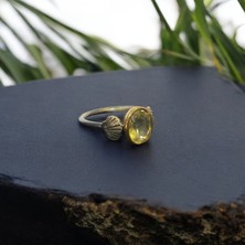 Sitrin Taşı Gümüş Yüzük Deniz Kabuğu Figürü (Bolluk, Bereket ve Para)