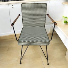 Yeşil Zikzak Desenli Yeşil Biyeli Sırtlı Sandalye Minderi 5 cm