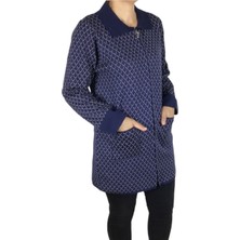 Kadın Yakalı Cepli Desenli Önü Fermuarlı Kalın Kışlık Hırka