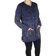 Kadın Önü Düğmeli Cepli Desenli Kalın Kışlık Hırka