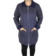 Kadın Yakalı Cepli Desenli Önü Fermuarlı Kalın Kışlık Hırka