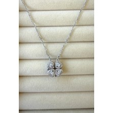 Jewels of Hope Zirkon Taşlı Açılabilir Kalp Detaylı Yonca Kolye 45 cm 316L Paslanmaz Çelik Kadın Kolye Bijuteri Kolye
