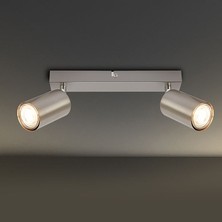 Rsylight Retro Metal Inox 2 Li 180 Derece Hareketli LED Spot Avize Beyaz Ampullü