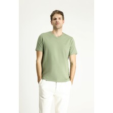 Kiğılı V Yaka Slim Fit Dar Kesim Süprem Pamuklu Basic Tişört