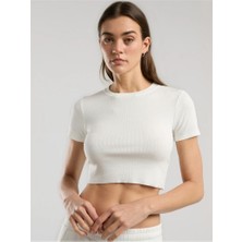 Everlast Ever Relaxed Rib Beyaz Kadın Crop Tişört