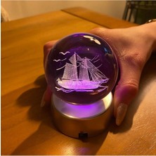 Dekoratif Işıklı Gemi 3D Cam Küre