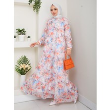 Kadın Desenli Şifon Elbise