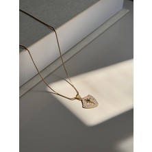 Lerosy Co. Lerosy Co Kadın Kolye – Altın Kaplama Zirkon Taşlı Yıldız Figürlü Kalkan Model, 45 cm Ayarlanabilir Çelik Zincir