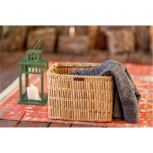 Atandu Home %100 El Yapımı Doğal Hasır Dikdörtgen Kulplu Organizer Sepet | 32X22X24 cm | Kitap & Oyuncak Kutusu | Dekoratif Çok Amaçlı Kutulama