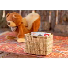 Atandu Home %100 El Yapımı Doğal Hasır Dikdörtgen Kulplu Organizer Sepet | 32X22X24 cm | Kitap & Oyuncak Kutusu | Dekoratif Çok Amaçlı Kutulama