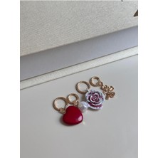 Gül, Kalp, Yonca ve Inci Figürlü Altın Renk Charm Küpe – 4’lü Set
