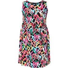 Kız Çocuk Graffiti Hearts Desen Kolsuz Elbise