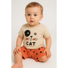 Erkek Bebek Cat Baskılı Şortlu Takım
