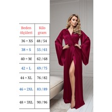 Koyu Fuşya Uzun Ipeksi Saten, Kollar Kloş Gelin Sabahlık Kimono