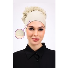 Kaymayan Fırfırlı Krem Silikonlu Dikişsiz Kaymaz Bone Kadın Tesettür Bağlamalı İç Bone (Açık Vizon)