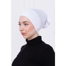 Pratik Geçmeli Beyaz Boru Bone Kaymaz Önü Dikişsiz Kadın Tesettür Hazır Iç Bone