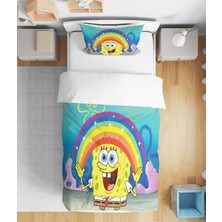 Sünger Bob 3D Dijital Baskılı Tek Kişilik Çocuk Çarşafsız Nevresim Takımı