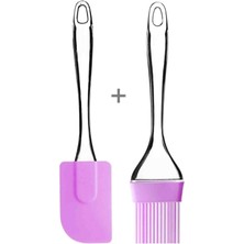 Silikon Yumurta Fırçası ve Spatula Damla Saplı Silikon Hamur Spatula Yağ Fırçası Mor Spatula Fırça