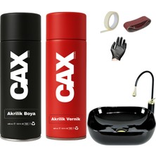 CAXCOLORS Suya Dayanıklı Parlak Beyaz Lavabo-Fayans-Evye Sprey Boyası 400 ml + Kimyasal Koruma Verniği