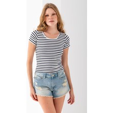 Kadın Bisiklet Yaka Çizgili Basic Body Lacivert - 25509