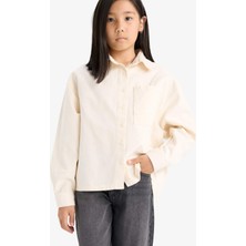 DeFacto Oversize Geniş Kalıp Gabardin Uzun Kollu Gömlek Kız Çocuk E9740A825AU