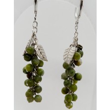 Crystal Atelier Sertifikalı Doğal Yeşim Taşı Salkım Üzüm Küpe, El Yapımı Doğal Yeşim Taşı Kadın Küpe, Jade Taşı Salkım Üzüm Küpe, El Yapımı Yeşim Doğal Taş Sallantılı Salkım Üzüm Küpe, Doğal Taş Küpe