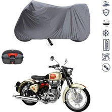 Tegin ACC | Royal Enfield Classic 500 Arka Çanta Bağlantı Tokalı Uyumlu Solarblock Uyumlu Motosiklet Brandası | Su Geçirmez, %99 UV, Yansıtıcı Gümüş Üst