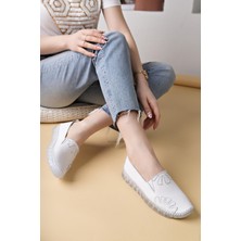 Nesil Shoes Knc 10 Beyaz Hakiki Deri Şeffaf Taban Kadın Ayakkabı