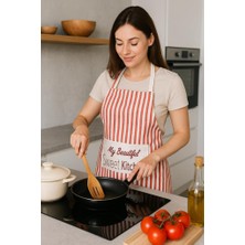Magic Lady Çizgili Mutfak Önlüğü Cepli Baskılı Dayanıklı Kumaş Önlük