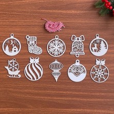 10 Parça Kırmızı Beyaz Ipli Karışık Model Ahşap Yılbaşı Ağaç Süsü (5047)