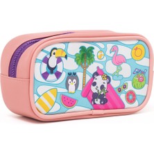 01112 Pembe Renk Panda Desenli Şeffaf Su Geçirmez Tek Bölmeli Kalem Kutusu