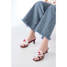 Ellolita Luxury Shoes S-622 Bordo Orkide Detaylı Ince Topuklu Kadın Terlik