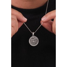 Gümüş Bismillahirrahmanirrahim Arapça Besmele Yazılı Eskitme Karartılmış Yuvarlak Erkek Kolye