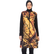 Allsea Turuncu Desenli Tam Kapalı Tesettür Mayo – Fermuarlı C9T2N06