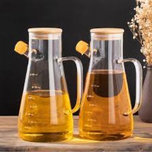 2 'li Bambu Kapaklı Borosilikat Cam Yağlık & Sirkelik 900ML +  900 ml