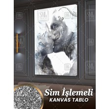 Sim Işlemeli Öpüşen Duman Çift Aşk Love Romantik Simli Dikey Kanvas Tablo