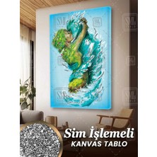 Sim Işlemeli Birbirine Sarılan Doğa Su ve Toprak Ana Aşk Love Simli Dikey Kanvas Tablo